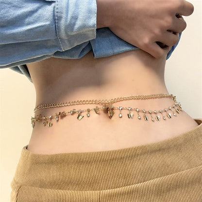 Rhinestone Fringed Layered Waist Chain