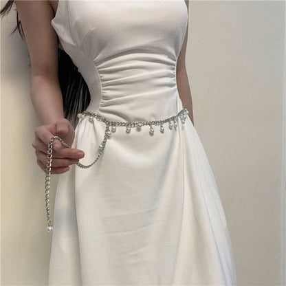Faux Pearl Fringed Waist Chain Belt