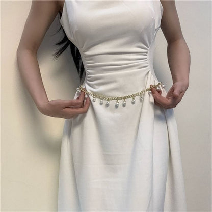Faux Pearl Fringed Waist Chain Belt