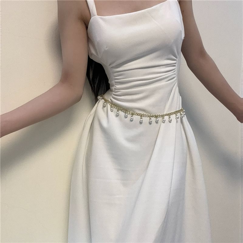 Faux Pearl Fringed Waist Chain Belt