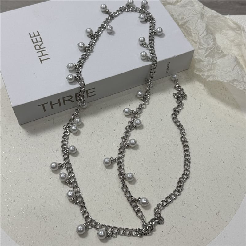 Faux Pearl Fringed Waist Chain Belt