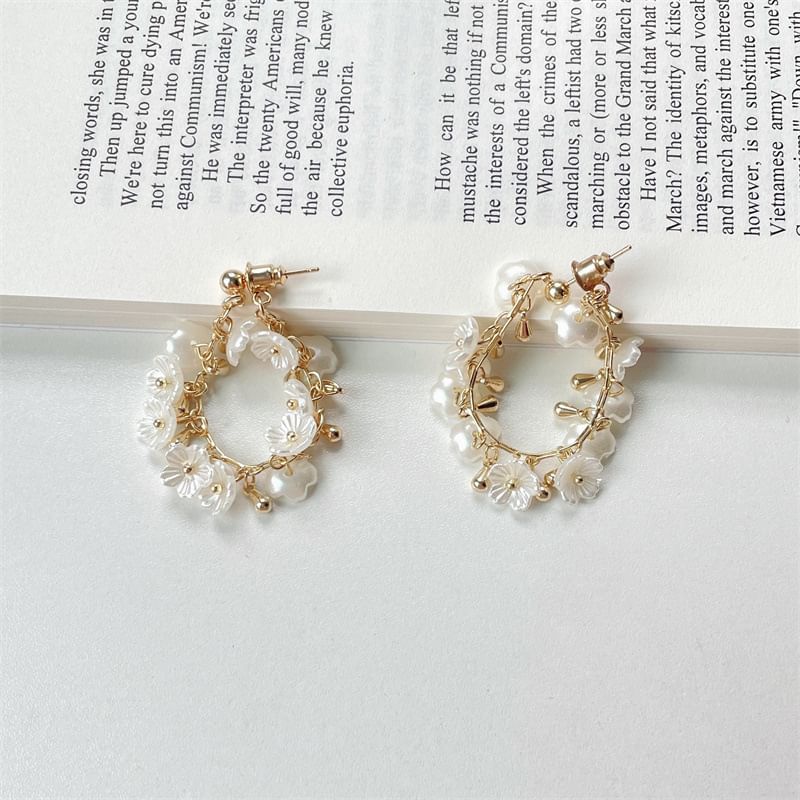 Floral Faux Pearl Fringed Hoop Earring