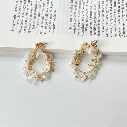 Floral Faux Pearl Fringed Hoop Earring