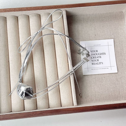 Bow Floral Layered Faux Leather Choker