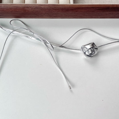 Bow Floral Layered Faux Leather Choker