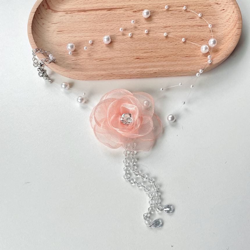 Floral Faux Pearl Fringed Necklace