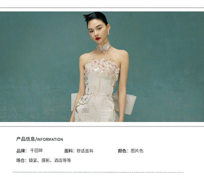 Evening Gown Bow Floral Back Mermaid Halter