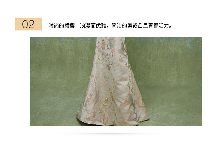 Evening Gown Bow Floral Back Mermaid Halter