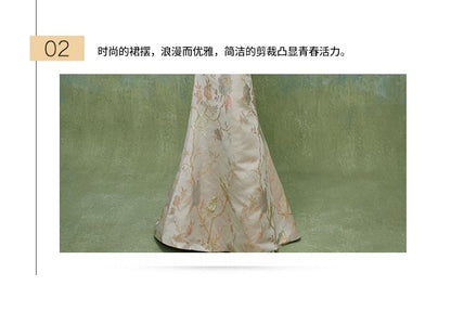 Evening Gown Bow Floral Back Mermaid Halter