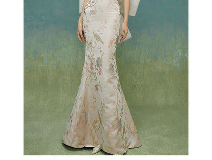 Evening Gown Bow Floral Back Mermaid Halter