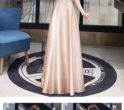 Short-Sleeve Gown A-Line Evening Sequin