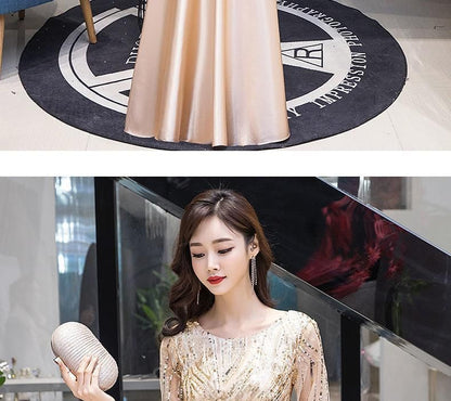 Short-Sleeve Gown A-Line Evening Sequin