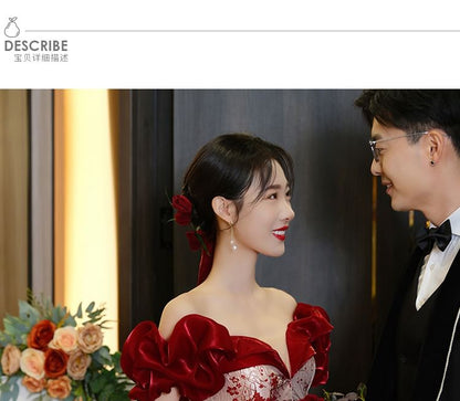 A-Line Floral Off Gown Dress / Shoulder Evening