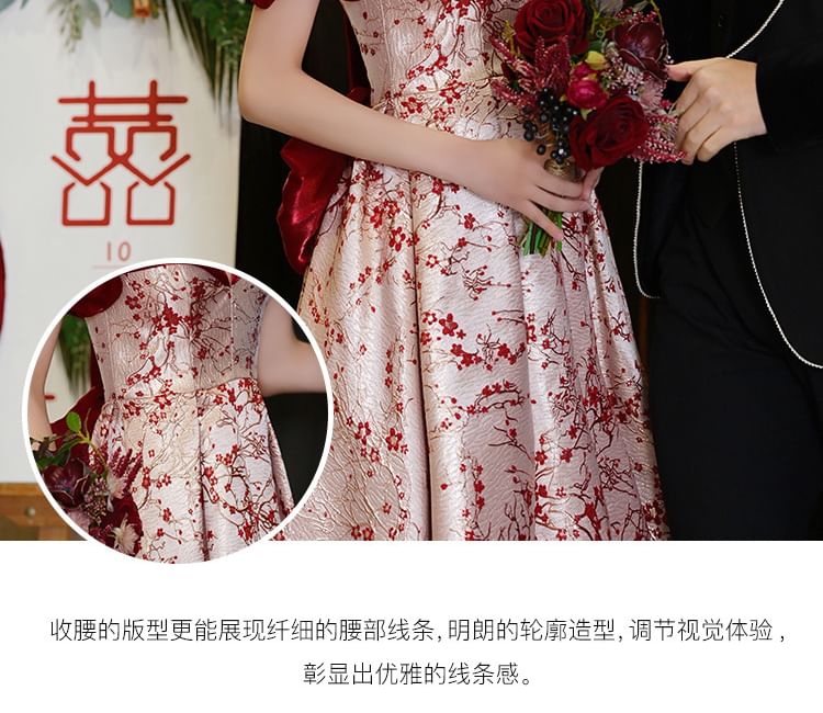 A-Line Floral Off Gown Dress / Shoulder Evening