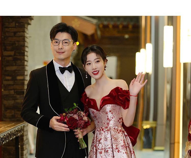 A-Line Floral Off Gown Dress / Shoulder Evening