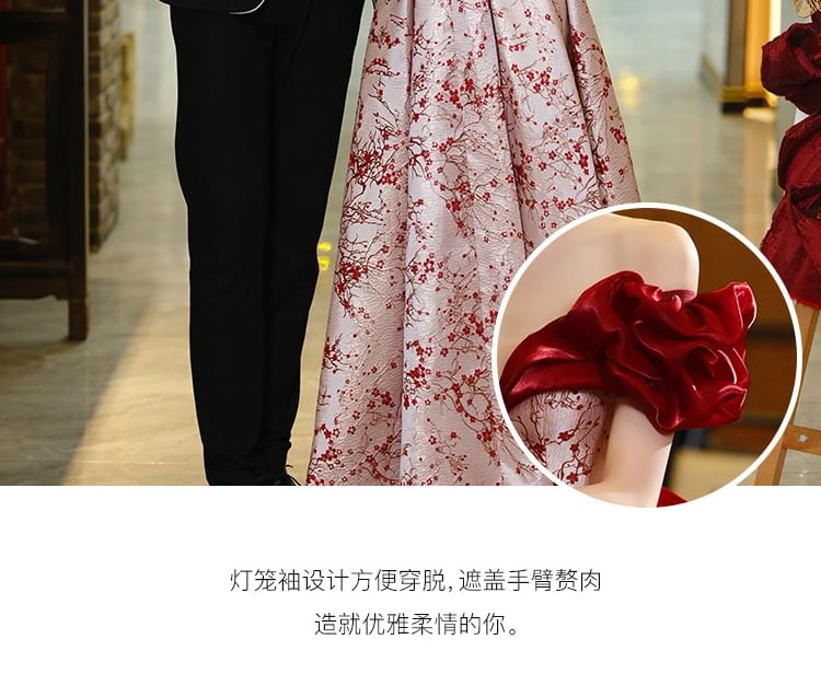 A-Line Floral Off Gown Dress / Shoulder Evening