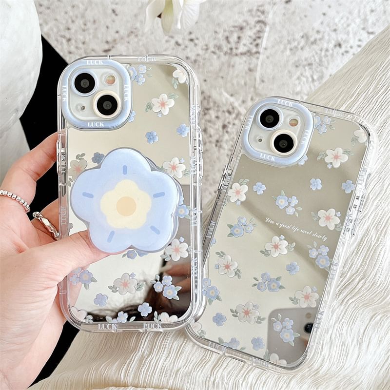 Floral Mirrored Phone Case - iPhone 15 Pro Max / 15 Pro / 15 Plus / 15 / 14 Pro Max / 14 Pro / 14 Plus / 14 / 13 Pro Max / 13 Pro / 13 / 13 mini / 12 Pro Max / 12 Pro / 12 / 12 mini / 11 Pro Max / 11 Pro / 11