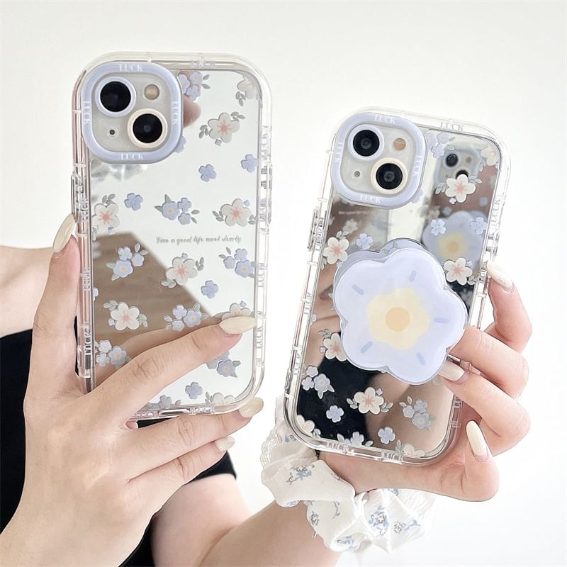 Floral Mirrored Phone Case - iPhone 15 Pro Max / 15 Pro / 15 Plus / 15 / 14 Pro Max / 14 Pro / 14 Plus / 14 / 13 Pro Max / 13 Pro / 13 / 13 mini / 12 Pro Max / 12 Pro / 12 / 12 mini / 11 Pro Max / 11 Pro / 11