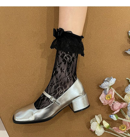 Ruffled Bow Tall Lace Socks