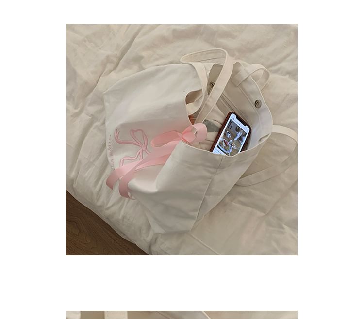 Bow Embroidered Tote Bag