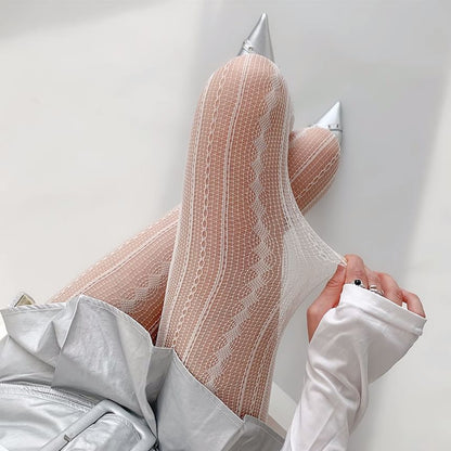 Strumpfhose mit Streifen und Spitze