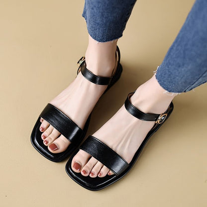 Faux Leather Plain Flat Sandals