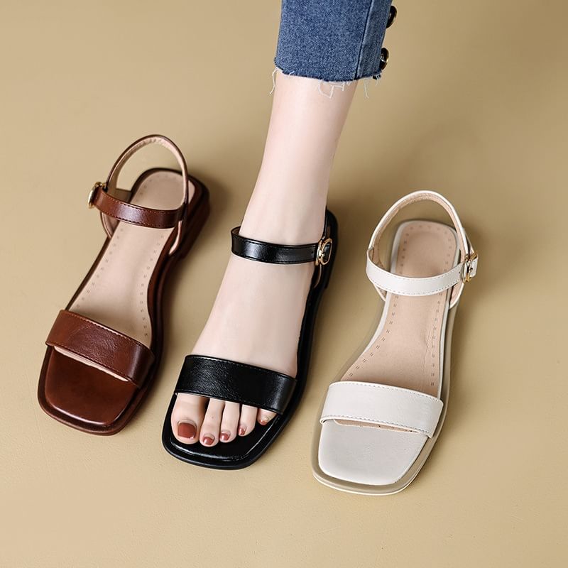 Faux Leather Plain Flat Sandals