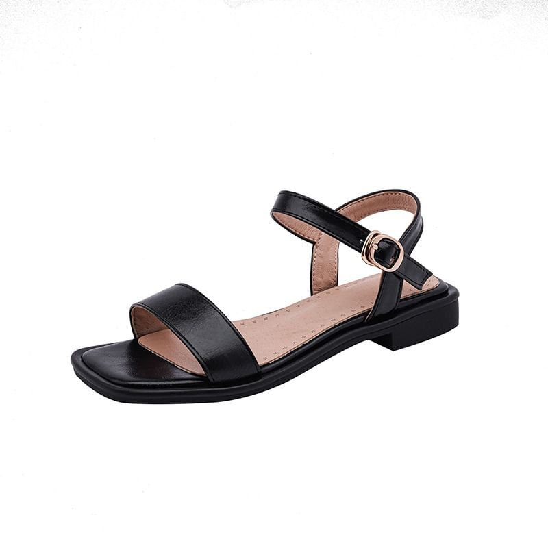 Faux Leather Plain Flat Sandals