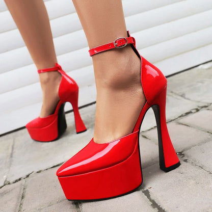 High Heel Faux Leather Platform Sandals