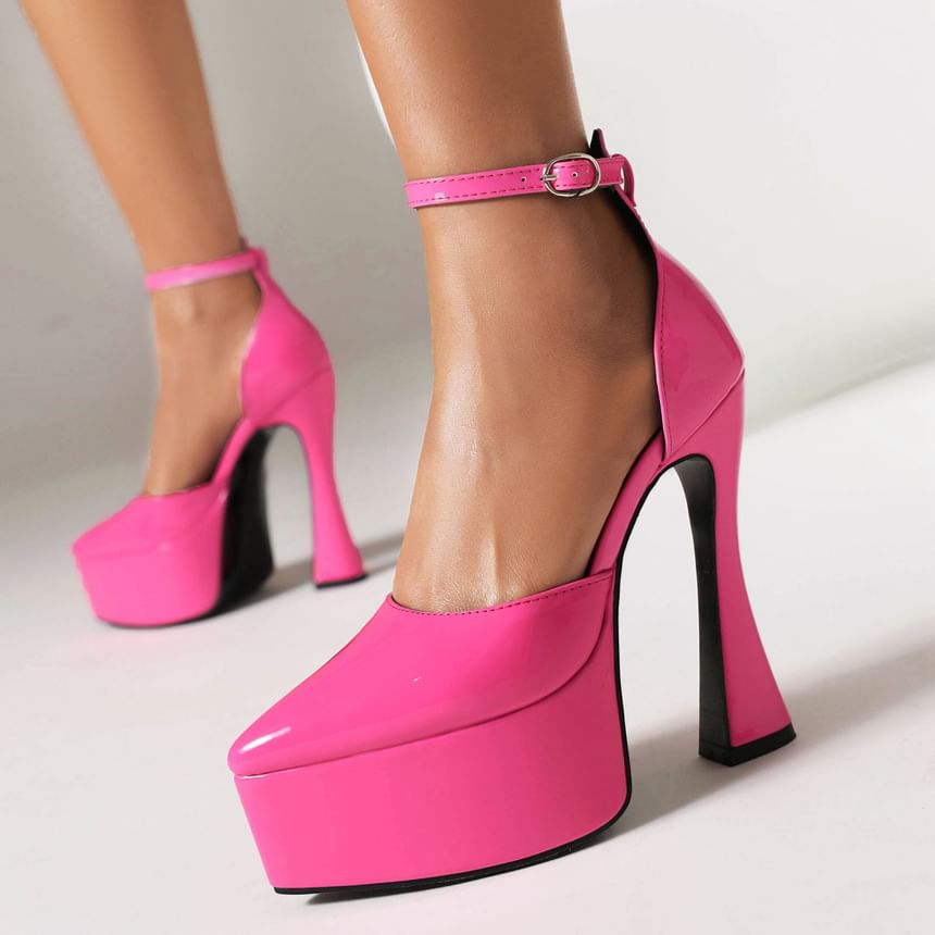 High Heel Faux Leather Platform Sandals