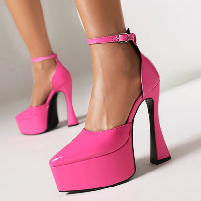 High Heel Faux Leather Platform Sandals