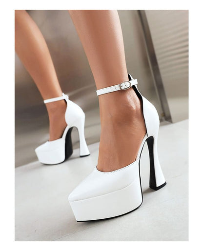 High Heel Faux Leather Platform Sandals