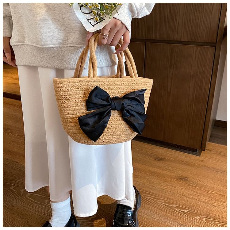 Bow Woven Tote Bag