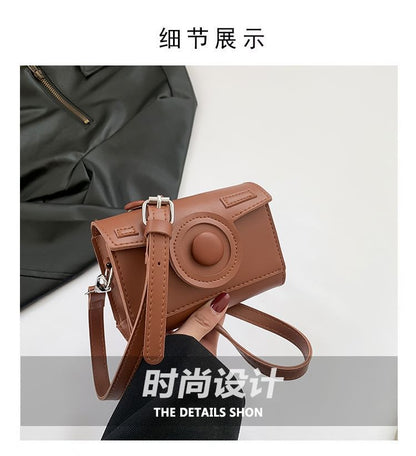 Faux Leather Flap Camera Crossbody Bag