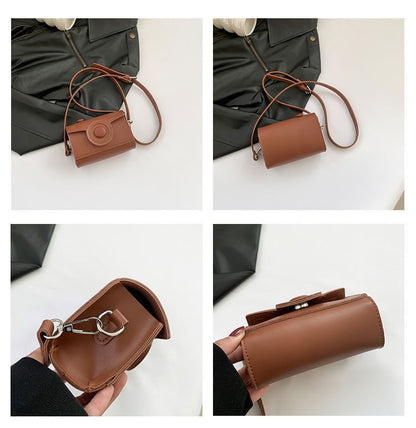 Faux Leather Flap Camera Crossbody Bag
