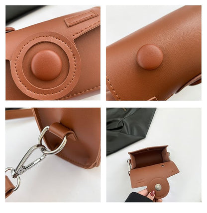 Faux Leather Flap Camera Crossbody Bag