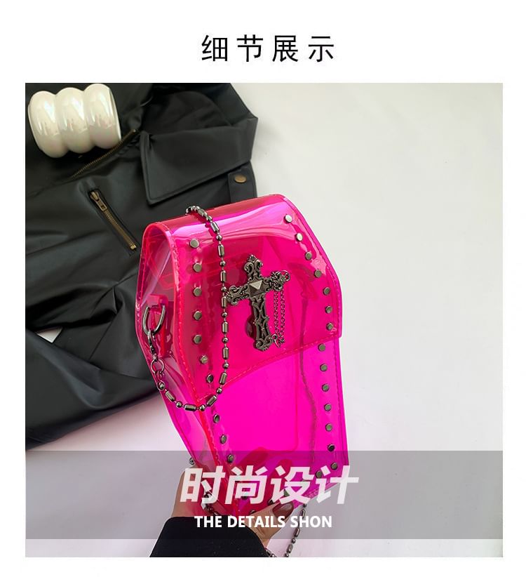 Crisscross Chained Studded PVC Crossbody Bag