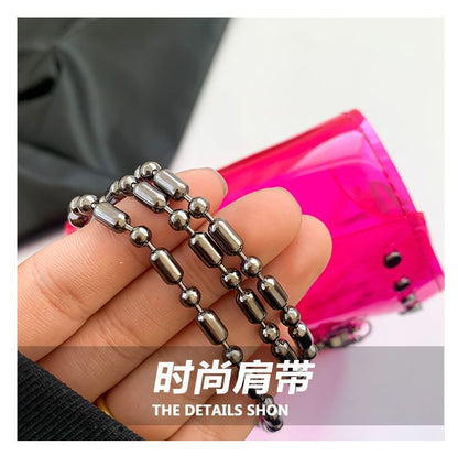 Crisscross Chained Studded PVC Crossbody Bag