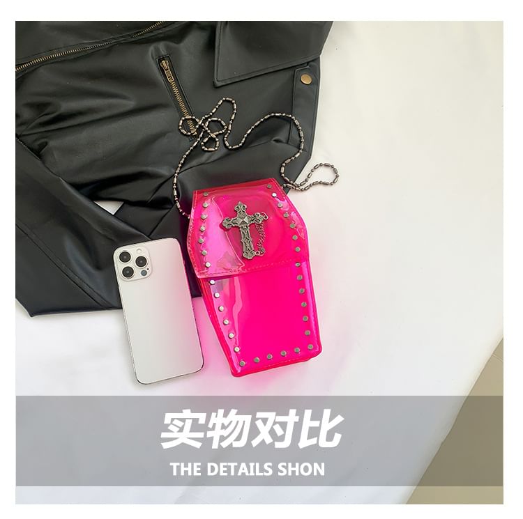 Crisscross Chained Studded PVC Crossbody Bag