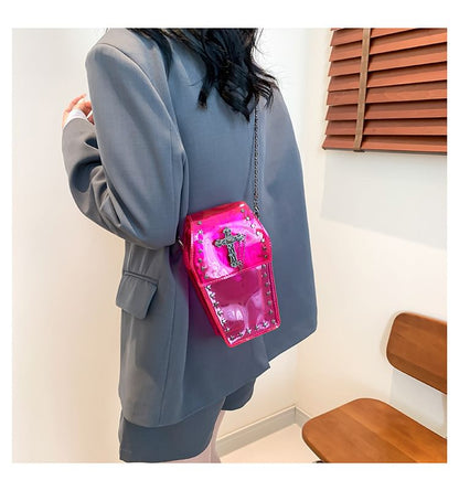 Crisscross Chained Studded PVC Crossbody Bag