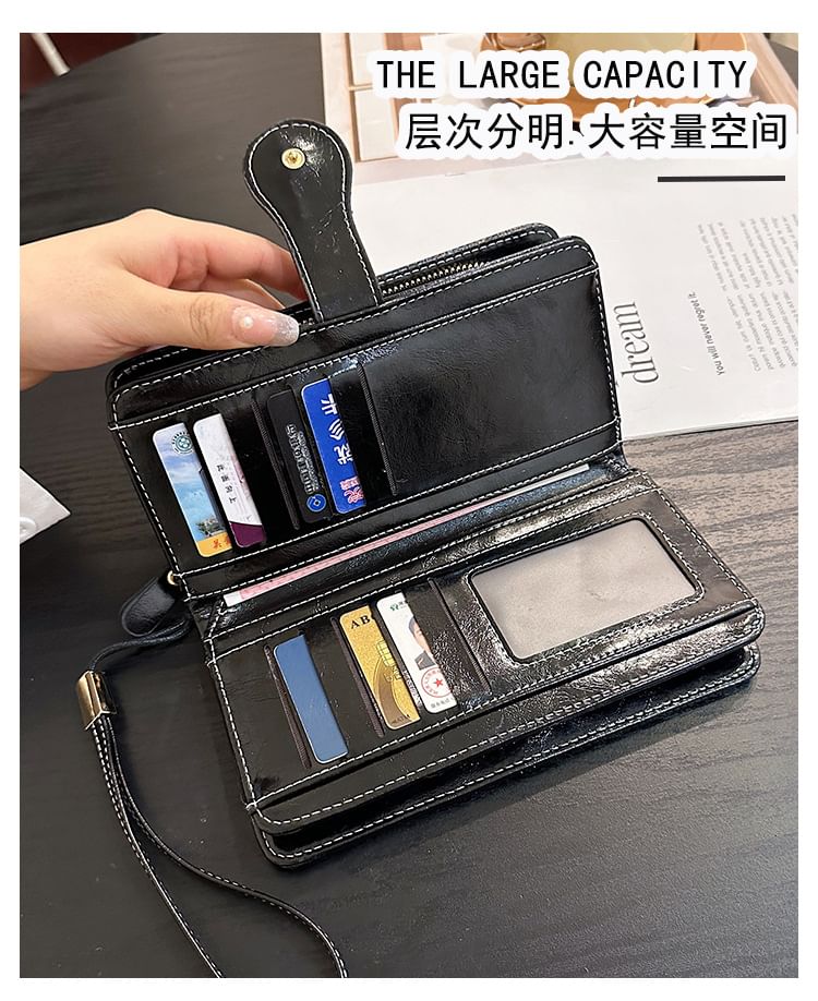 Faux Leather Floral Charm Long Wallet