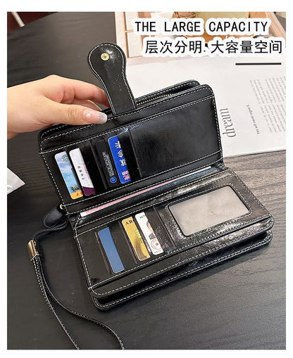 Faux Leather Floral Charm Long Wallet