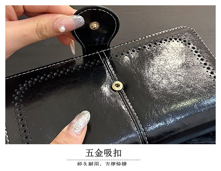 Faux Leather Floral Charm Long Wallet