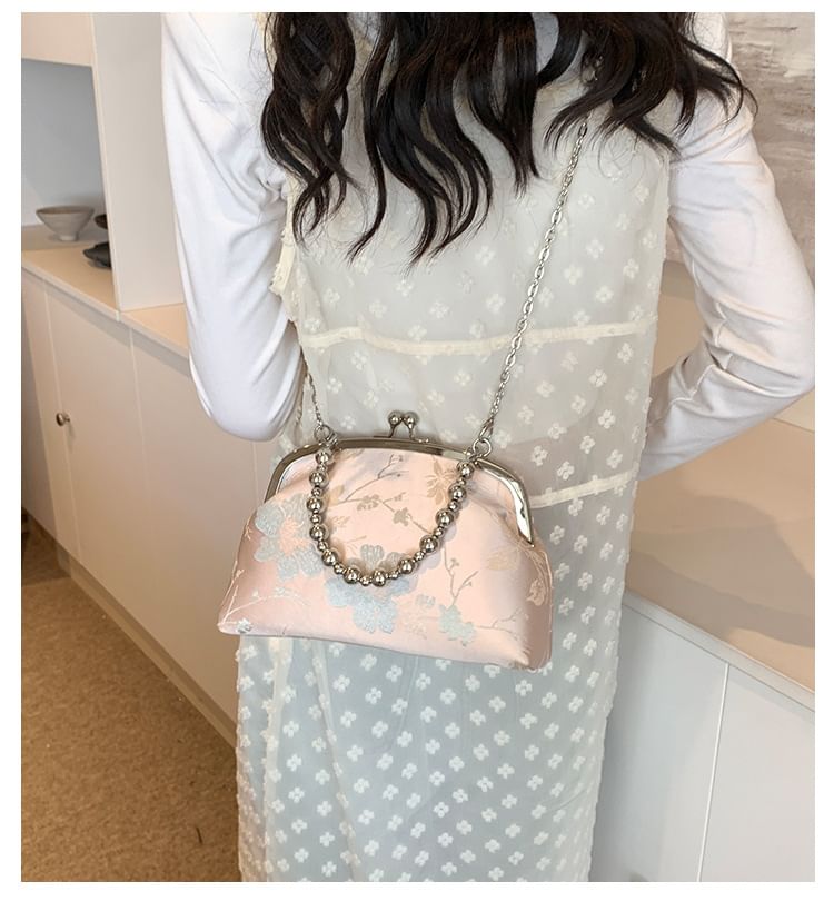 Floral Jacquard Kiss Lock Crossbody Bag