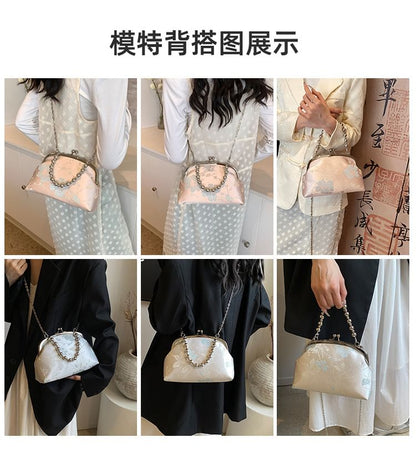 Floral Jacquard Kiss Lock Crossbody Bag