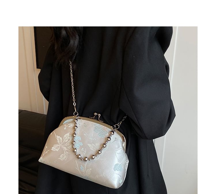 Floral Jacquard Kiss Lock Crossbody Bag