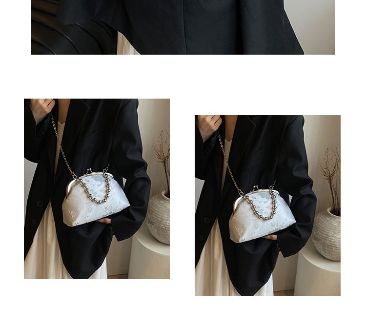 Floral Jacquard Kiss Lock Crossbody Bag