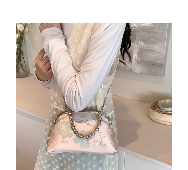 Floral Jacquard Kiss Lock Crossbody Bag