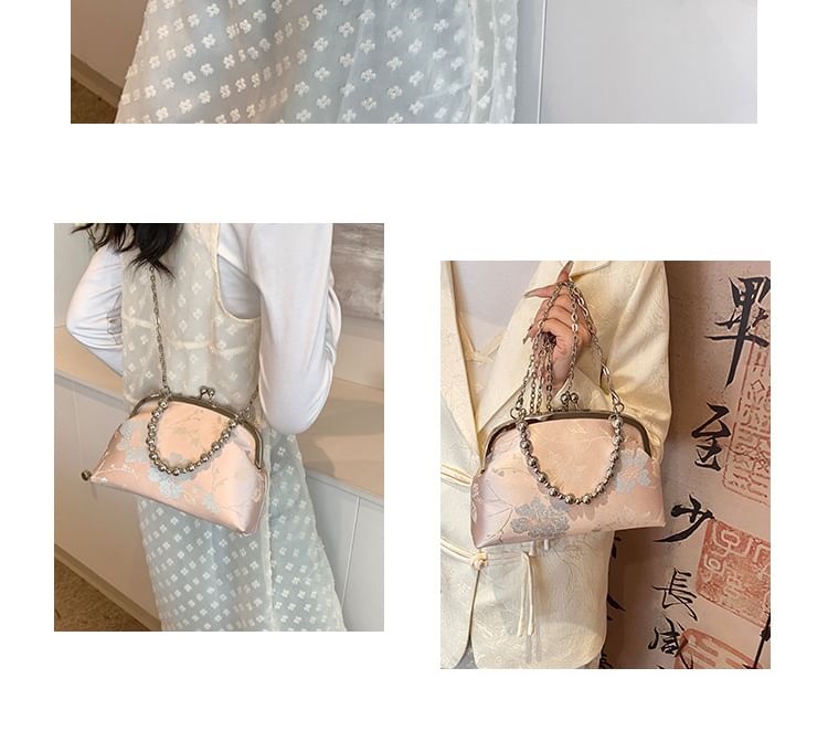 Floral Jacquard Kiss Lock Crossbody Bag