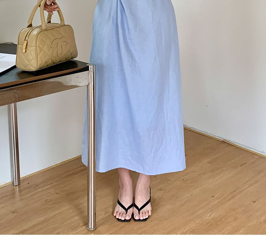 Sleeveless V-Neck Plain Asymmetrical  Midi A-Line Dress